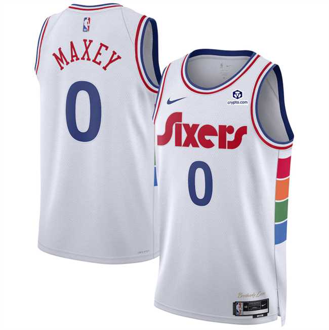 Men%27s Philadelphia 76ers #0 Tyrese Maxey White 2024-25 City Edition Stitched Jersey Dzhi